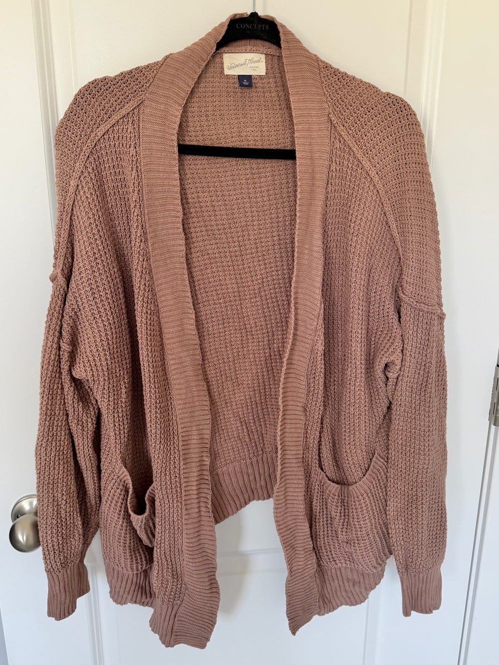 Universal Thread Taupe Rib-Trim Open-Front Knit Cardigan